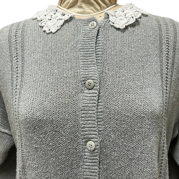 Vintage WESTERN CONNECTION | Silk Angora blend Cardigan size L Gray/White - Picture 8 of 13